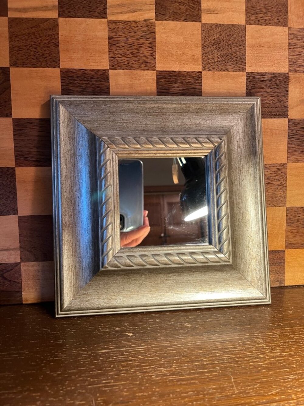 Silver Wood Framed Mirror A1265, line in mirror pictured